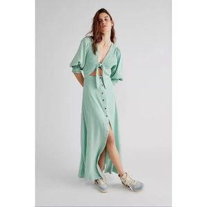 NWT Free People String Of Hearts Maxi Dress Smocked V Neck Buttondown Small